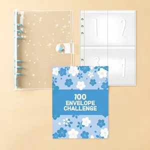 100 Envelope Challenge Savings Binder A5 PVC Budget Planner Money Organizer Folder Floral Design Metal Ring Binder