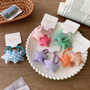 Sweet Korean Style Fabric Star Hair Ties Plaid Polka Dot Cotton Filled Elastic Hair Bands For Girls Children Hair Accessories