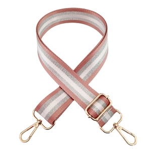 Adjustable pink and white silver silk wide shoulder strap with gold metal hooks