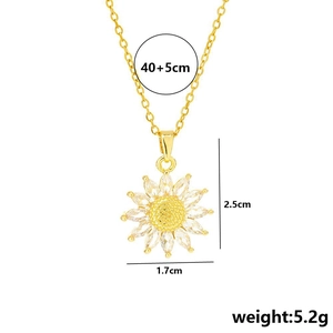 Gold sunflower pendant necklace with zircon petals on a 40+5cm titanium steel chain