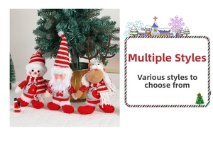 Detailed view of Christmas plush dolls featuring snowman, reindeer and gnome motifs