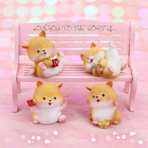 Cute Shiba Inu Dog Figurines Resin Miniature Animal Ornaments For Car Dashboard Home Office Desk Decor Cartoon Cake Toppers