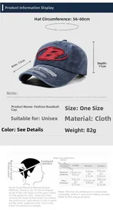 Size chart showing baseball cap dimensions including 56-60cm circumference and 7.5cm brim