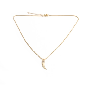 Gold fashion chain necklace featuring a polished horn pendant with a sparkling crystal detail