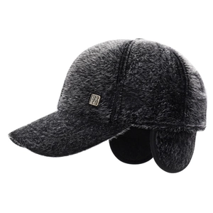 Winter faux fur baseball cap with ear flaps in charcoal grey, thick windproof warm hat