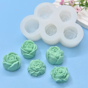 5-cavity rose flower silicone mold for DIY candles and soaps with various petal textures