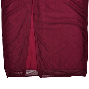 Detail of burgundy mesh fabric with professional stitching and inner lining texture