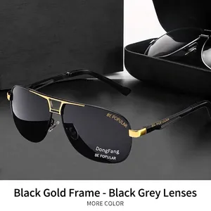 Polarized pilot sunglasses for men with black and gold frame and grey lenses