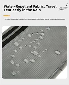 Close-up of waterproof ripstop nylon fabric with water droplets on a sports waist bag