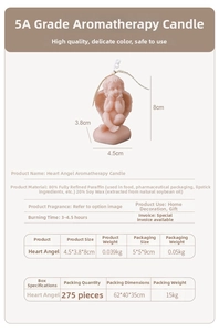Detailed pink cherub soy wax candle showing specific 4.5x3.8x8cm product dimensions