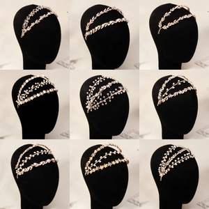 Set of 9 Baroque bridal headbands with gold plating, pearls, and crystals for weddings