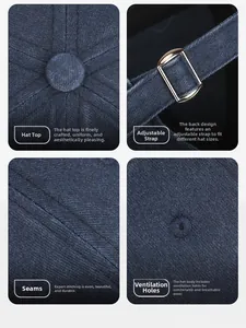 Detailed view of embroidery ventilation holes and metal adjustable buckle on the crown cap