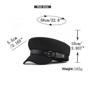 Measurement diagram showing height and circumference of black military baker boy hat