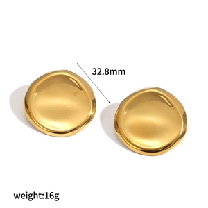 Boucles d'oreilles en acier inoxydable doré 18k texturé au marteau, diamètre 32,8mm