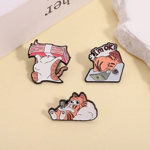 Cartoon Orange Cat Enamel Pins Alloy Metal Brooches Funny Work Animal Lapel Badges Clothes Bag Jewelry Accessories Women Men Gift