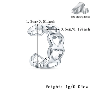 Detailed size specifications of S925 sterling silver hollow heart geometric ear cuff