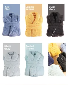 Close-up of thick plush fleece bathrobe collection in multiple vibrant colors