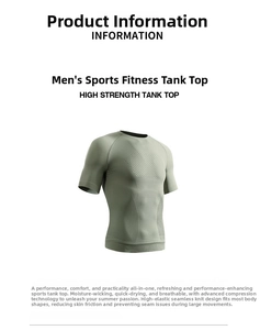 Men's sage green compression T-shirt showing seamless knit texture and support panels