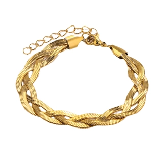 Gold double-layered woven snake bone chain necklace with adjustable lobster clasp
