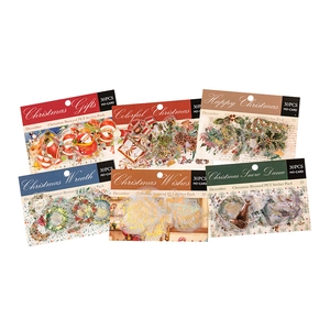 Lot de stickers de Noël en PET avec dorure, six thèmes festifs de 30 pièces chacun