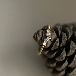 Polished 14k gold plated sterling silver star ring with zircon on a pine cone