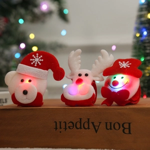 LED Christmas slap bracelets featuring elk, snowman and bear on a wooden surface