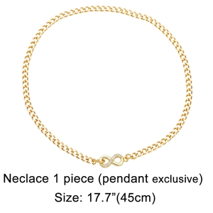 Golden hip hop curb chain necklace with zircon infinity buckle, 17.7 inches length