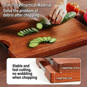 Solid ebony wood cutting board with metal handle, 3cm thickness, natural wood grain finish