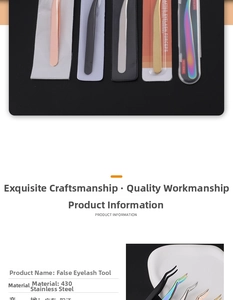 Detailed close-up of 430 stainless steel eyelash tweezers in various metallic colors