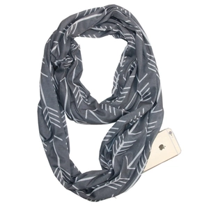 Leopard print infinity scarf with hidden zipper pocket for smartphone storage