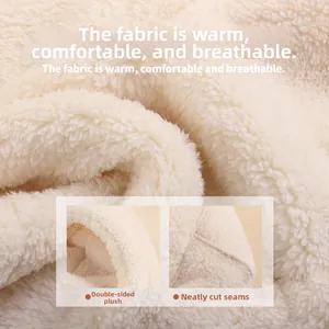 Close-up of thick double-sided plush fabric and neat stitching on winter neck warmer
