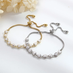 Bracelets cœur réglables avec œil du diable émaillé en finitions or et argent chic