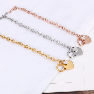 Three-color stainless steel heart bracelets with OT buckle and cubic zirconia inlays