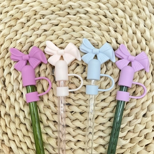 Mignons Couvre-pailles en Silicone avec Nœud Papillon Bouchons Anti-poussière Réutilisables Décoration pour Accessoires de Gobelet