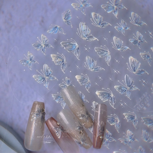 Detail of MS 603 3D butterfly nail stickers and shimmering embossed press-on nails