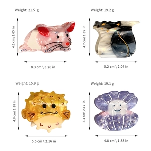 Creative animal acetate hair claws set including mouse, cats, puffer fish, and shell shapes