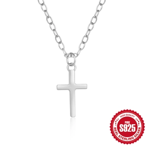 Minimalist S925 sterling silver cross pendant necklace with polished finish for women