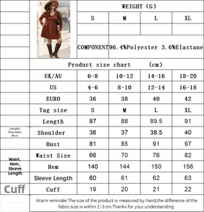 Tabla de tallas detallada para el vestido ajustado con cuello en V y guía de medidas