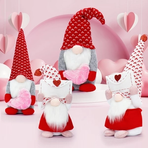 Set of four Valentine's Day plush gnomes with hearts and envelopes for home decor