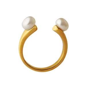 Baroque natural freshwater pearl U-shaped open gold-plated ring in minimalist style