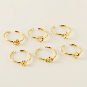 Stainless Steel Rings 18K Gold Plated Resizable Minimalist Jewelry For Women Airplane Heart Crown Four Leaf Clover Elegant