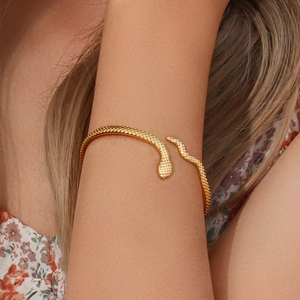 Elegant 18K gold plated stainless steel snake bangle with textured scale details