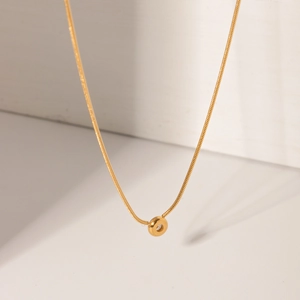 Minimalist 18K gold plated stainless steel snake chain necklace with round pendant