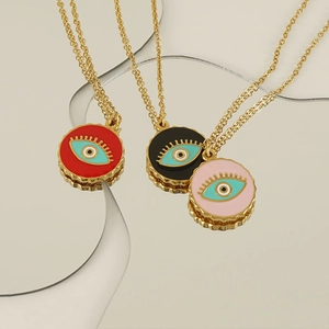 18K gold-plated stainless steel evil eye pendant necklaces with colorful enamel inlay