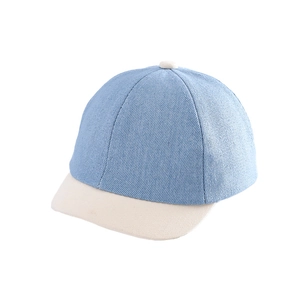 Berretto da baseball per bambini in denim bicolore blu chiaro e crema con visiera corta