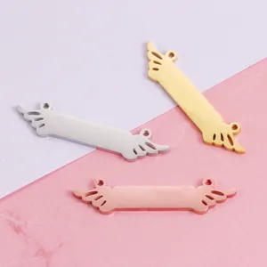 Angel Wing Blank Bar Charms 304 Stainless Steel Mirror Polished Double Hole Connector For Jewelry Making DIY