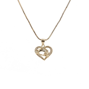 Golden heart necklace with handshake design and zircon moon pendant for mothers