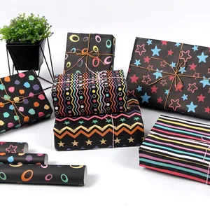 Black Gift Wrapping Paper Wood Free Paper Neon Geometric Patterns For DIY Crafts Book Covers Festive Party Gift Box