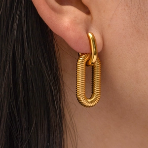 Modern 18K gold plated stainless steel chunky chain link earrings for stylish women