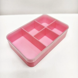 Pink 5-compartment storage box with clear lid for beads and small accessories